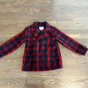 Janie and Jack Classic Red and Navy Tartan Plaid Pea Coat